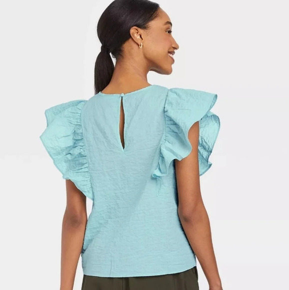 NWT A New Day Women's Flutter Sleeves Cotton Blouse Top S - Picture 2 of 6